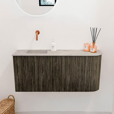 Mondiaz JOYA-DLUX 91.6cm meuble de toilette - arrondi droit couleur Shadow - Vasque FAYE position Gauche Sans trou de robinet couleur Glace.