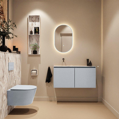 MONDIAZ TURE-DLUX Meuble toilette - 100cm - Clay - EDEN - vasque Glace - position gauche - sans trou de robinet