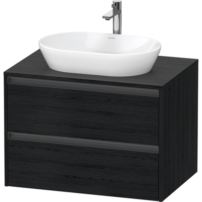 Duravit Ketho.2 Wastafelonderbouwkast - inclusief consoleplaat - met 2 laden - 80x55x56.8cm - met handgrepen antraciet - eiken zwart mat