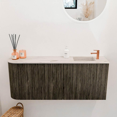 Mondiaz JOYA-DLUX 101.6cm toiletmeubel - ronding links kleur Shadow - Wastafel FAYE positie Rechts 1 kraangat kleur Nata.