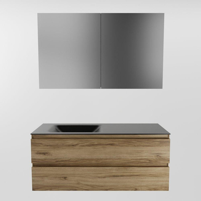 Mondiaz Aivy ensemble de meuble de salle de bains - 120x45x50cm - 0 trous de robinet - 1 vasque urban Solid surface - Gauche - 2 tiroirs - Avec armoire de toilette - Mélamine Chai
