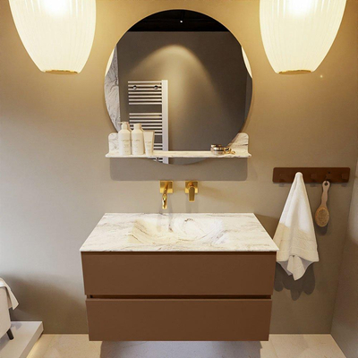 Mondiaz VICA-DLUX Ensemble de meuble de salle de bain - 90cm - meuble sous-vasque reposant - 2 tiroirs - lavabo encastré cloud milieu - sans trous de robinet - miroir modèle spot - version XL 60cm de haut - glace