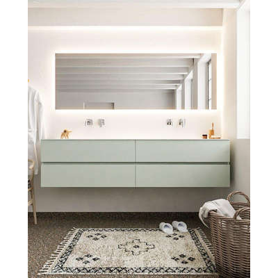 MONDIAZ VICA Ensemble de meuble salle de bain - 200cm - 4 tiroirs - lavabo Cloud double - 0 trous de robinet - solid surface grise