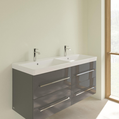 Villeroy & Boch Avento dubbele meubelwastafel - 120x47cm - 2 kraangaten - met overloop - White Alpine (glans wit)