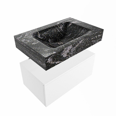 Mondiaz ALAN-DLUX Ensemble de meuble - 70cm - meuble Talc mat - 1 tiroir - Lavabo Cloud Lava suspendu - vasque Centre - 1 trou de robinet