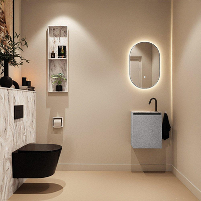 MONDIAZ TURE-DLUX Meuble toilette - 40cm - Plata - EDEN - vasque Glace - position gauche - 1 trou de robinet