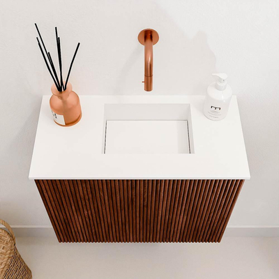 Mondiaz JOYA 50cm toiletmeubel - kleur Ruby - Wastafel FAYE positie Rechts Zonder kraangat kleur Talc.