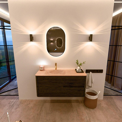 Mondiaz CIRO-DLUX Meuble de salle de bains avec vasque - 110x45x50cm - Vasque en solid surface Saba - 1 lavabo à gauche - 1 trou de robinet - 2 tiroirs - Shadow