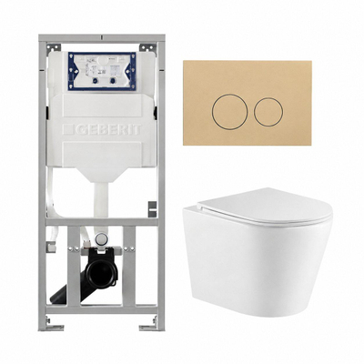 QeramiQ Dely Toiletset - 36.3x51.7cm - diepspoel - rimless - Geberit UP320 inbouwreservoir - met Burda frame - softclose toiletzitting - bedieningsplaat beige - ronde knoppen - mat wit