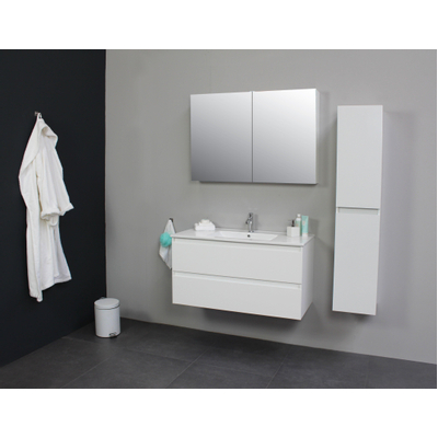 Basic Bella Meuble avec lavabo en porcelaine 100x55x46cm 1 trou de robinet Blanc brillant