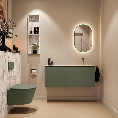 MONDIAZ TURE-DLUX Meuble de toilettes 120cm Army. Lavabo EDEN Glace position droite. Sans trou de robinet.