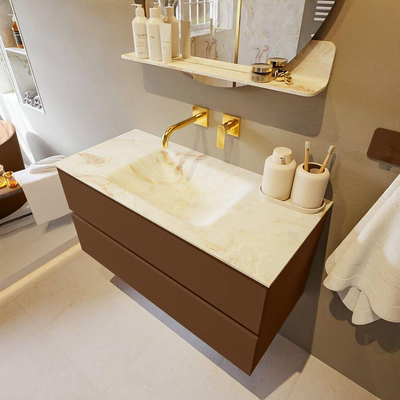 Mondiaz VICA-DLUX Badkamermeubelset - 100cm - rust - 2 lades - Inbouw wastafel CLOUD - midden - zonder kraangat - kleur Frappe - XL versie 60cm hoog