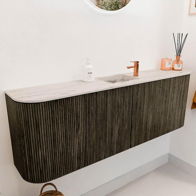 Mondiaz JOYA-DLUX 123.2cm toiletmeubel - ronding links en rechts kleur Shadow - Wastafel FAYE positie Midden 1 kraangat kleur Nata.