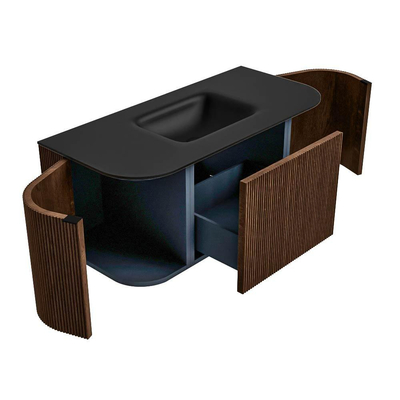 MONDIAZ KURVE Meuble de salle de bains 100 cm avec module 25 Len R couleur Walnut avec 1 tiroir et 2 portes. Lavabo GRUNNE central 1 trou de robinet Urban.