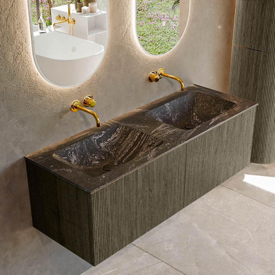 Mondiaz KURVE-DLUX Badkamermeubelset - 130x46x40cm - 2 lade - wastafel solid surface - dubbel - zonder kraangat - Shadow