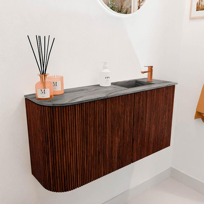 Mondiaz JOYA-DLUX 81.6cm toiletmeubel - ronding links kleur Ruby - Wastafel FAYE positie Rechts 1 kraangat kleur Sombra.