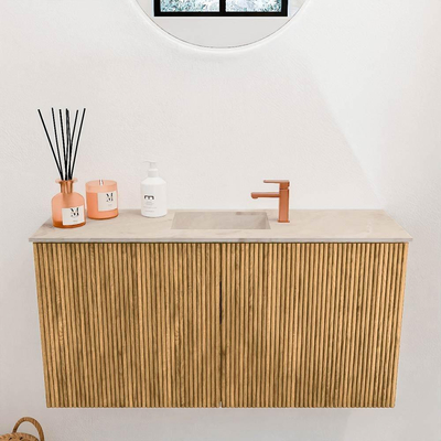 Mondiaz JOYA-DLUX 80cm toiletmeubel - kleur Oak - Wastafel FAYE positie Midden 1 kraangat kleur Frappe.