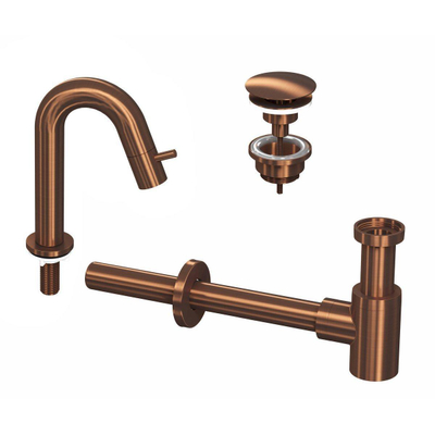 INK 4A Fonteinkraanset - staande Fonteinkraan - laag gebogen - always open - plug en designSifon - Mat rose goud TWEEDEKANS