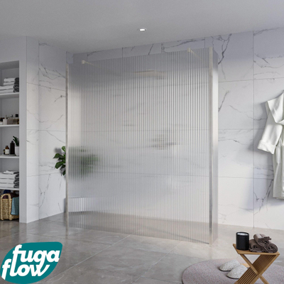 FugaFlow Eccelente Vetro Douche à l'italienne libre - 180x200cm - Clair strié - anti-calcaire - verre de sécurité 8mm - 2 parois latérales 30cm - avec bras muraux et profils d'angle - inox brossé -