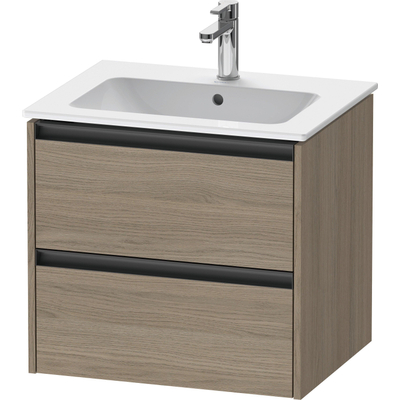 Duravit Ketho.2 Wastafelonderbouwkast - met 2 laden - 61x48x55cm - met grepen antraciet - eiken terra mat