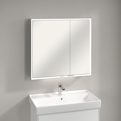 Villeroy & Boch My View Now My view spiegelkast - 80x75cm - 2 deuren - 3 contactdoos LED - zilver