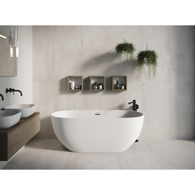 Looox Easy baignoire îlot - 170x80x57cm - marbre minéral mat blanc