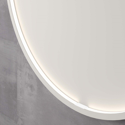INK SP24 Spiegel - 100x4x100cm - LED onder en boven colour changing - dimbaar - Spiegelverwarming - rond - in stalen kader - aluminium wit mat