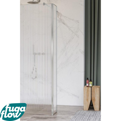 FugaFlow Eccelente Vetro zijwand - 50x200cm - ribbel glas - 8mm - met hoekprofiel - geborsteld RVS -