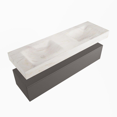 Mondiaz ALAN-DLUX Ensemble de meuble - 150cm - meuble Dark grey mat - 1 tiroir - Lavabo Cloud Ostra suspendu - vasque Gauche et droite - 0 trous de robinet