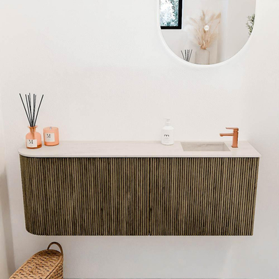 Mondiaz JOYA-DLUX 111.6cm toiletmeubel - ronding links kleur Dusk - Wastafel FAYE positie Rechts 1 kraangat kleur Meli.