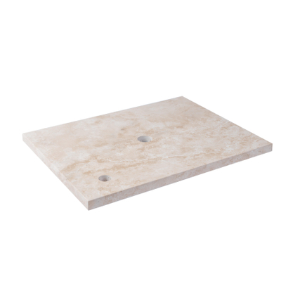 Saniclass Travertine plan sous vasque - 60x46cm - 1 trou de robinet - 1 découpe pour le siphon - pierre naturelle marbrée