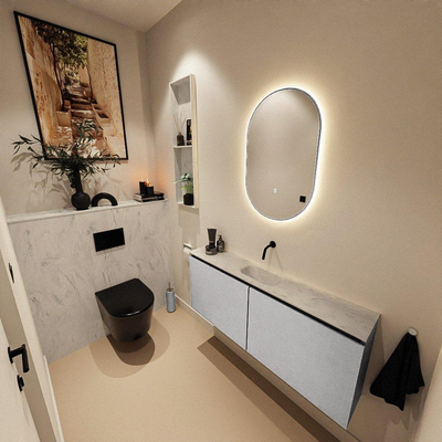 MONDIAZ TURE-DLUX meuble de toilettes 120 cm Plata. Lavabo EDEN Opalo position milieu. Sans trou de robinet.