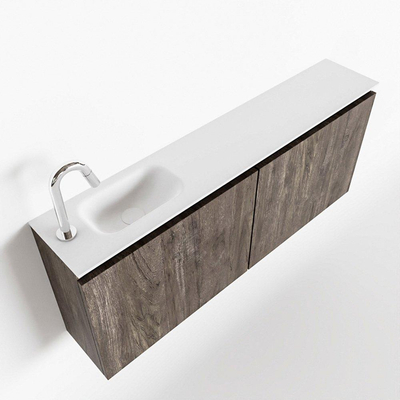 MONDIAZ TURE Toiletmeubel 120x23x50cm met 1 kraangaten 2 deuren dark brown mat Wastafel Eden links Solid Surface Wit
