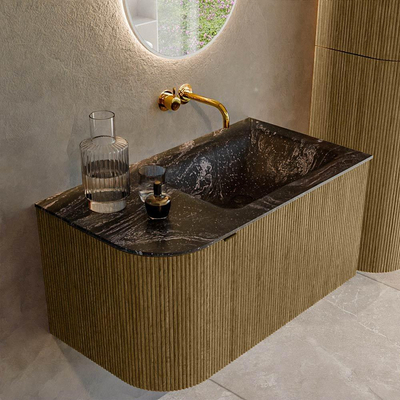 Mondiaz KURVE-DLUX Ensemble meuble de salle de bains - 85x46x40cm - 1 tiroir - 1 porte - lavabo solid surface - droit - sans trou de robinet - Dusk