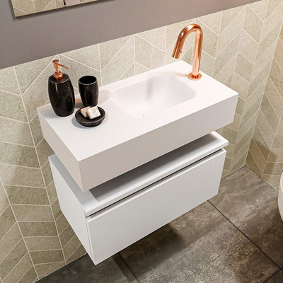 MONDIAZ ANDOR Meuble WC - 60x30x30cm - 1 trou de robinet - 1 tiroir - talc mat - lavabo à droite - Solid surface - Blanc