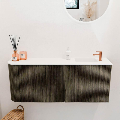 Mondiaz JOYA 101.6cm toiletmeubel - ronding links kleur Shadow - Wastafel FAYE positie Rechts 1 kraangat kleur Talc.