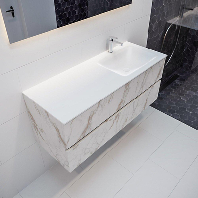 Mondiaz VICA ensemble de meuble de salle de bain - 120cm - meuble sous-vasque carrara - 2 tiroirs - lavabo cloud droite - 1 trou de robinet - miroir LED - version XL 60cm haut