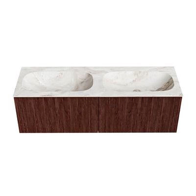 Mondiaz KURVE-DLUX Ensemble meuble de salle de bains - 140x46x40cm - 2 tiroirs - lavabo solid surface - double - sans trou de robinet - Ruby