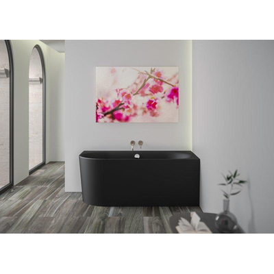 PliegerKansashoekbad acryl met waterinlaat rechts155x80x60cmmet poten | met af- en overloopgarnituur chroommat zwart