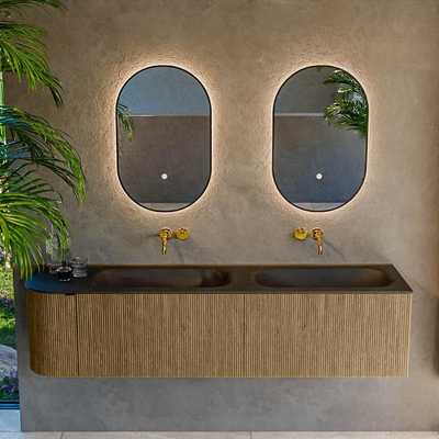 Mondiaz KURVE Badkamermeubelset - 175x46x40cm - 2 lade - 1 deur - wastafel solid surface - dubbel / rechts - zonder kraangat - Dusk