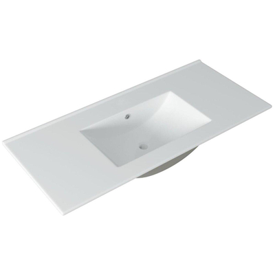 Adema Chaci Ensemble de meuble - 100x46x57cm - 1 vasque en céramique blanche - sans trou de robinet - 2 tiroirs - armoire de toilette - Noyer
