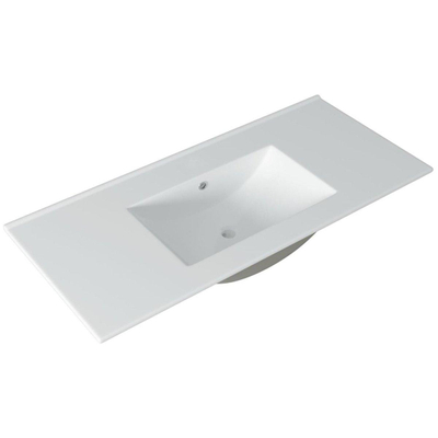 Adema Chaci Ensemble meuble salle de bains - 100x46x57cm - 1 vasque en céramique blanche - sans trou de robinet - 2 tiroirs - miroir rectangulaire - Cotton