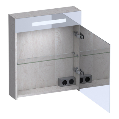 BRAUER Promise Deluxe armoire de toilette - 60x70x15cm - avec éclairage 1 porte de miroir double face s'ouvrant vers la droite Forest Seashell