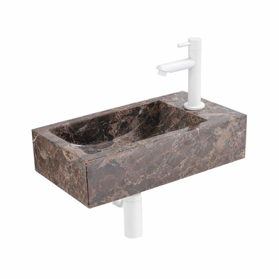 Saniclass Fuente Ensemble lave-mains - 40x22x10cm - trou de robinet à droite - robinet lave-mains blanc mat - bouchon de vidage - siphon abaissé - Dark Emporador