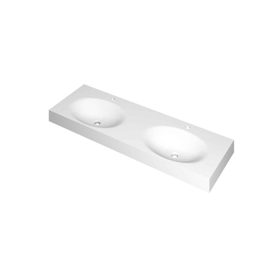 INK Smooth wastafel - 140x45x9cm - 2 wasbakken - 2 kraangaten - polystone wit mat