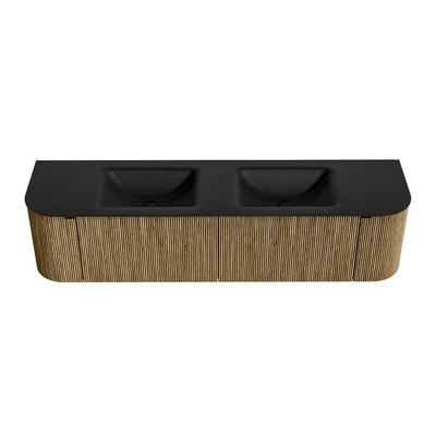 Mondiaz KURVE Badkamermeubelset - 180x46x40cm - 2 lade - 2 deuren - wastafel solid surface - dubbel - 2 kraangaten - Dusk