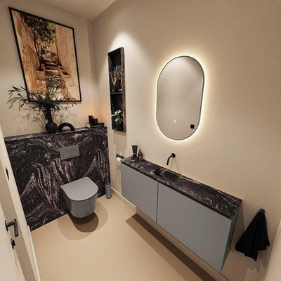 MONDIAZ TURE-DLUX Meuble toilette - 120cm - Smoke - EDEN - vasque Lava - position centrale - sans trou de robinet