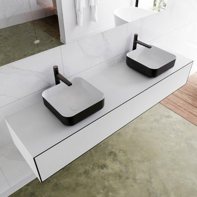 Mondiaz Lagom Meuble salle de bains 180x30.9x45cm Solid Surface Urban 2 tiroirs avec lavabo BINX vasque à poser double 2 trous de robinet