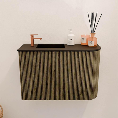 Mondiaz JOYA 61.6cm toiletmeubel - ronding rechts kleur Dusk - Wastafel FAYE positie Links 1 kraangat kleur Urban.