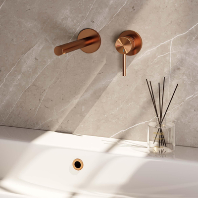 BRAUER Copper Carving Wastafelmengkraan inbouw - rechte uitloop links - hendel lang smal carving - inclusief inbouwdeel - model A 1 - PVD - geborsteld koper